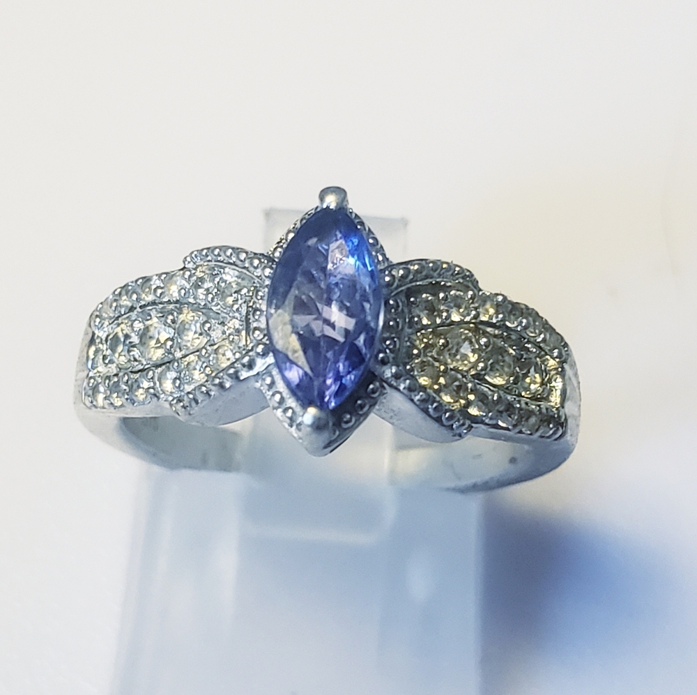 Designer Signed Genuine Tanzanite And White Topaz Ring